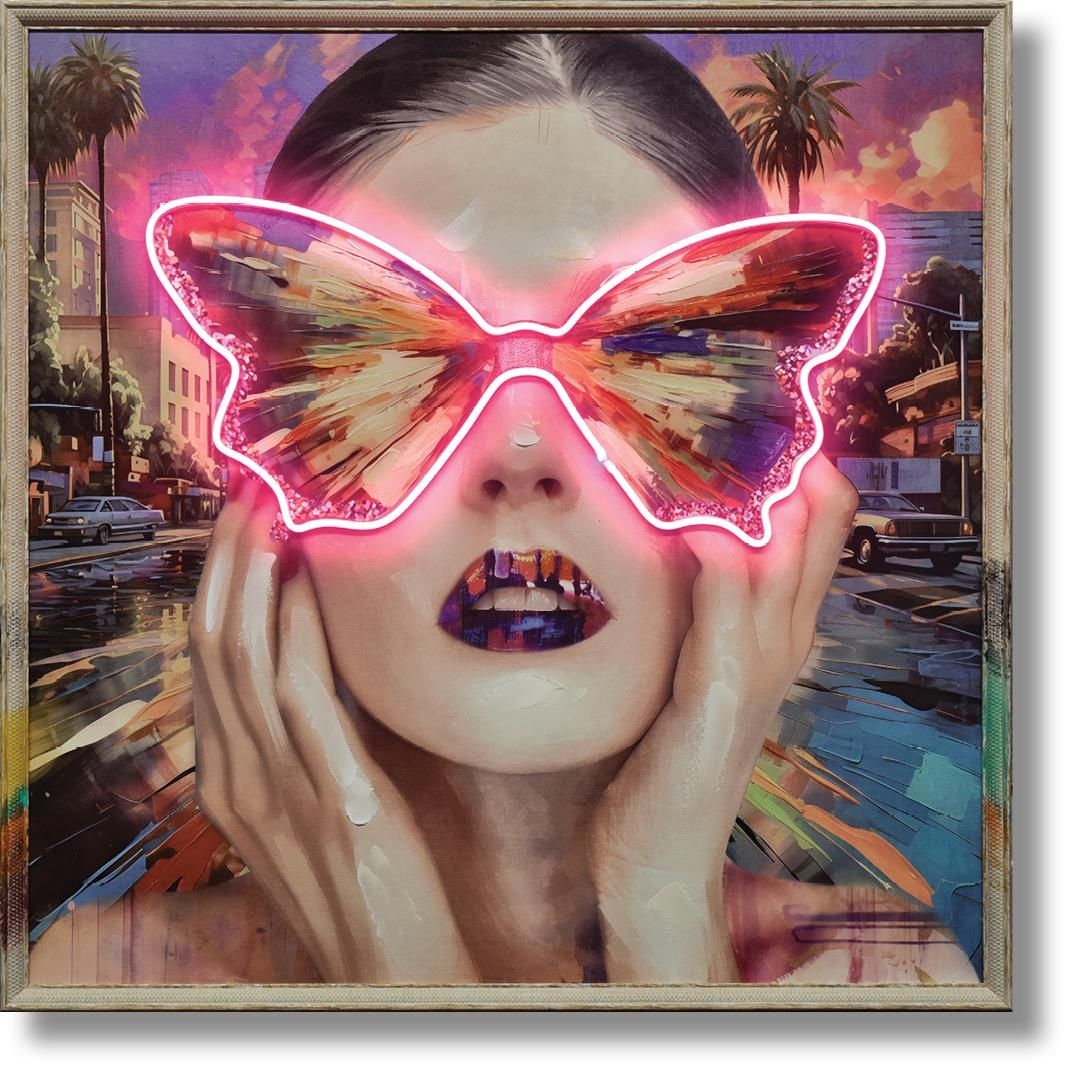 Electric Butterfly Gaze - 33" x 33" Framed Wall Art