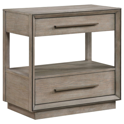 Prescott - 2 Drawers Nightstand With Open Shelf - Taupe