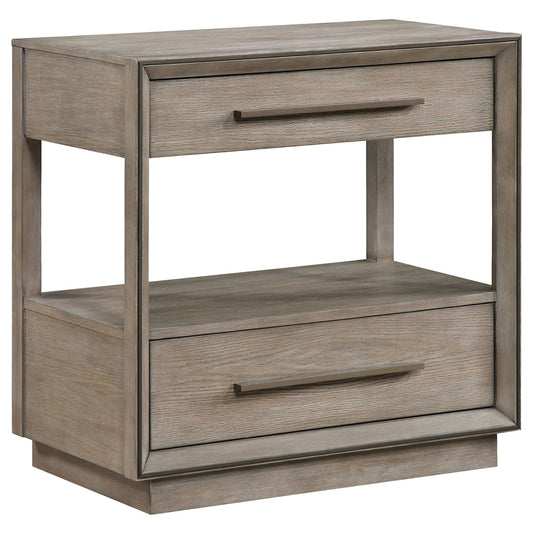 Prescott - 2 Drawers Nightstand With Open Shelf - Taupe