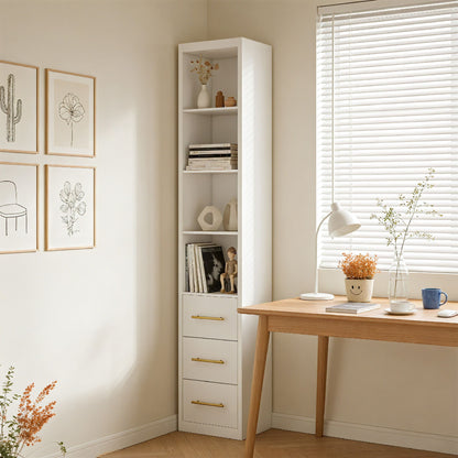 Tall Storage Cabinet With 3 Drawers For Bedroom - White