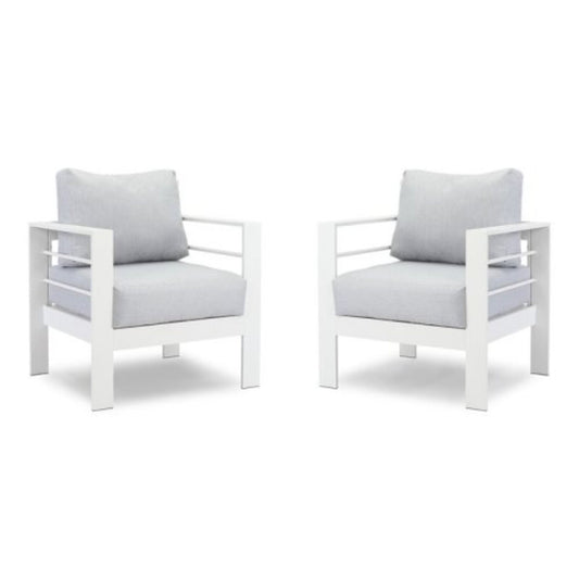 Modern All-Weather Patio Armchairs & Thick Cushions (Set of 2)