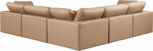 Comfy - 5 Piece Faux Leather Modular Corner Sectional - Tan