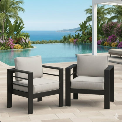 Modern All-Weather Patio Armchairs With Thick Cushions (Set of 2)