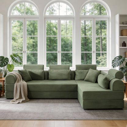 Modern L-Shape Modular Sectional Sofa, Compressed Design