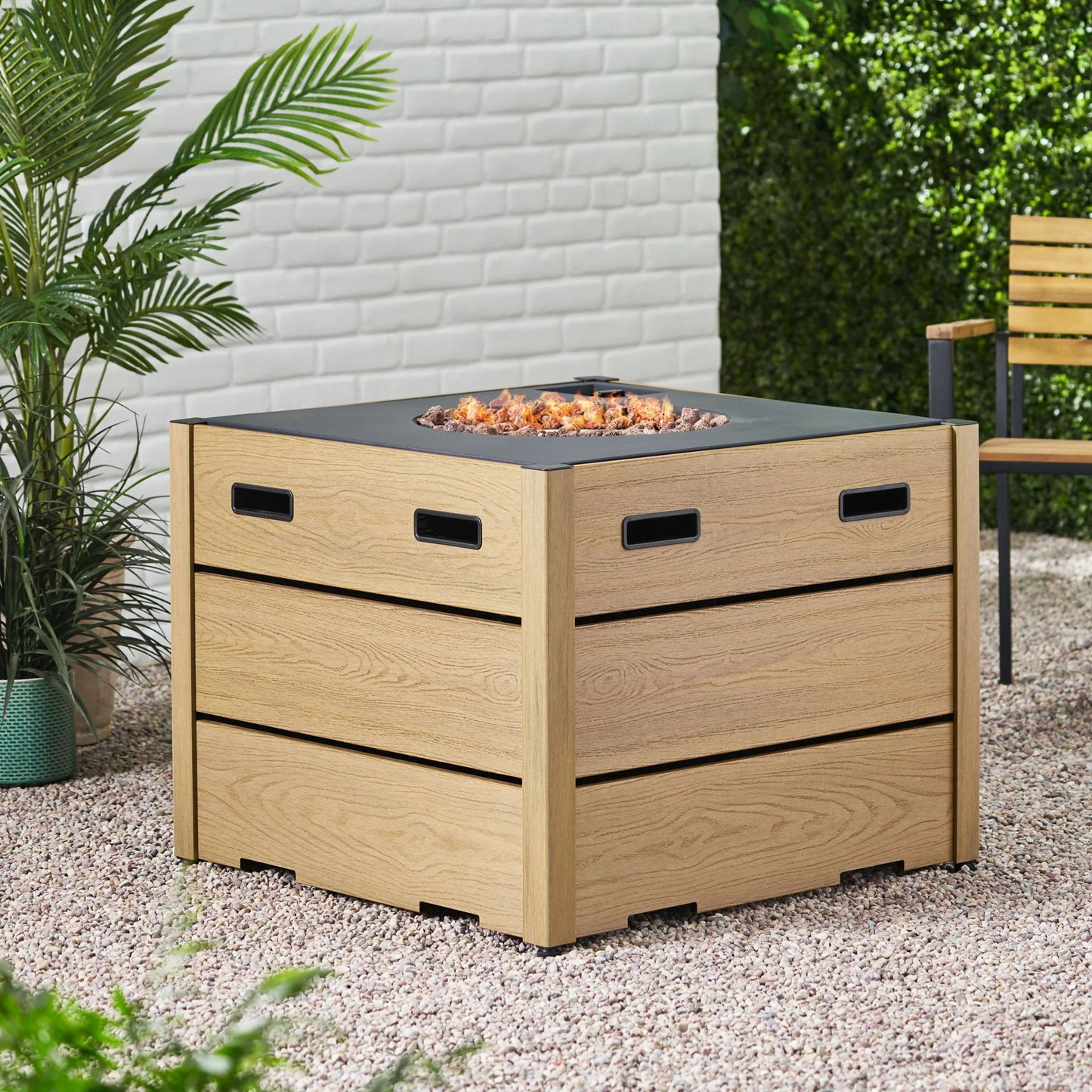 Rustic Style Outdoor Square Propane Fire Pit, 40, 000 Btu