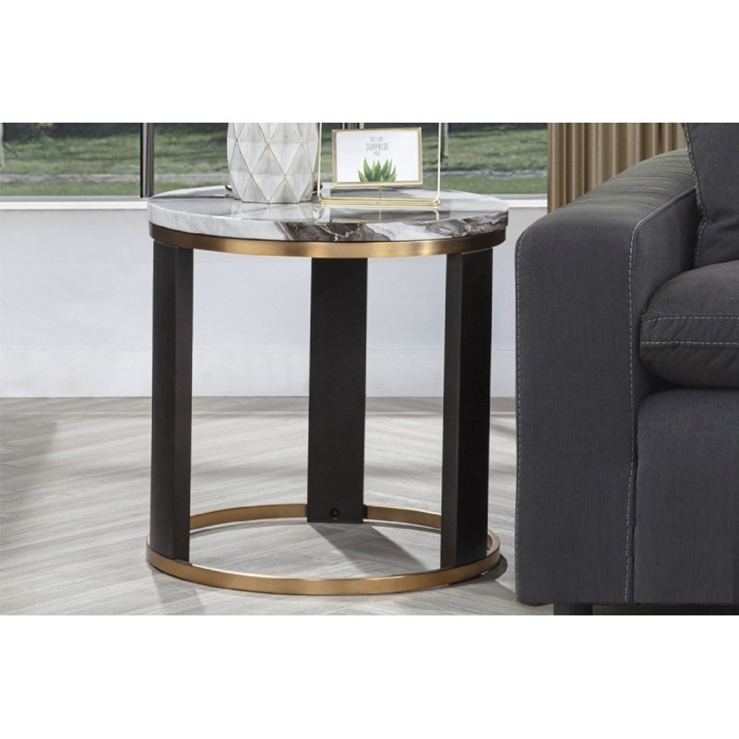 Round End Table For Living Room - Gold / Brown
