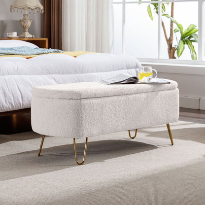 Storage Ottoman Bench For End Of Bed Legs, Modern Camel Faux Fur Entryway Bench Upholstered Padded With Storage For Living Room Bedroom