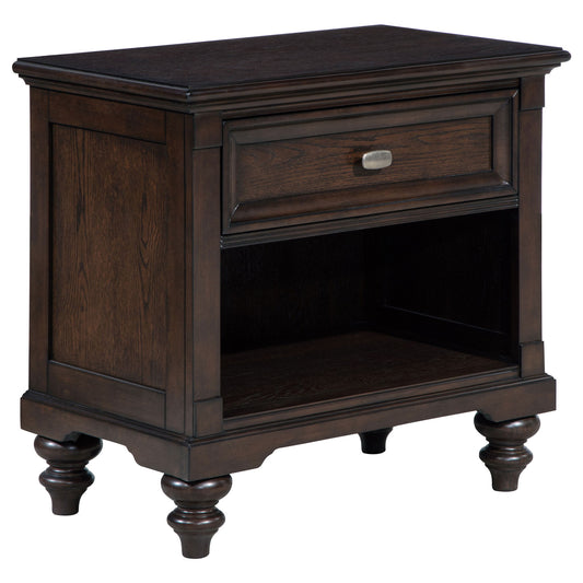 Berwick - 1 Drawer Nightstand With Open Cubby - Dark Oak