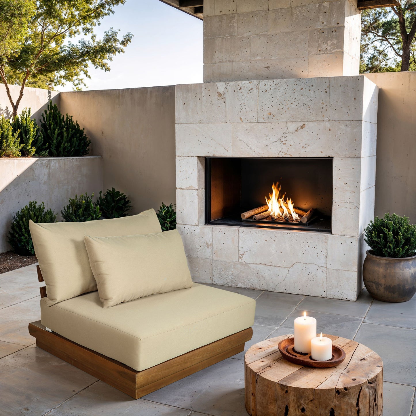 Mirella - Water Resistant Fabric Upholstered Outdoor Patio Modular Armless Chair