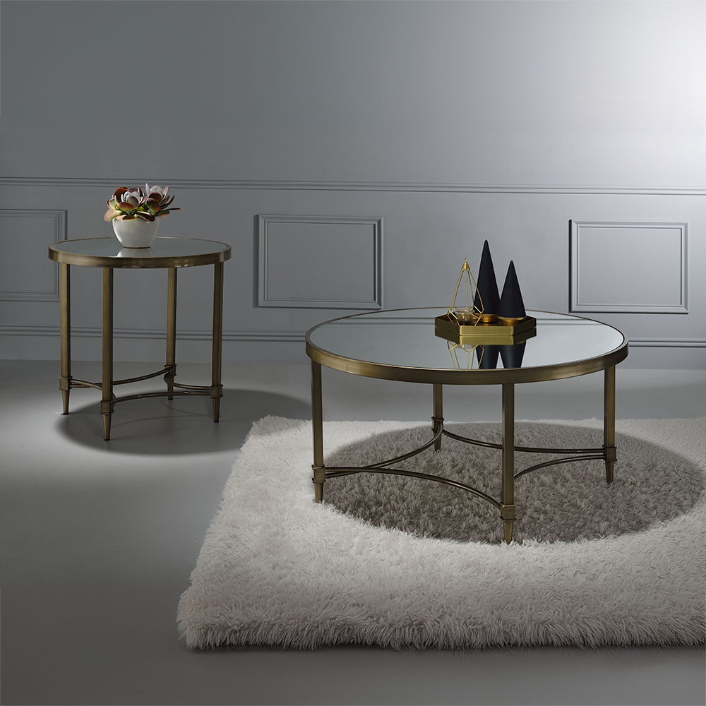 Aditya - End Table - Mirrored & Antique Brass