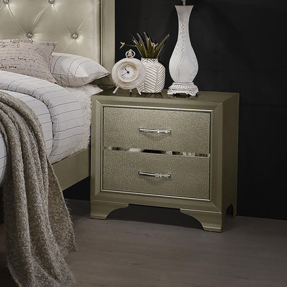 Nightstand With 2 Drawers Bedroom Storage With Accents - Champagne