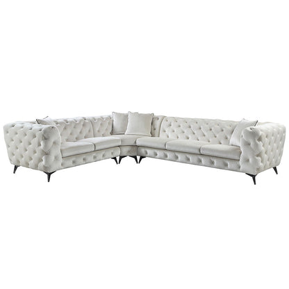 Atronia - Sectional Sofa With 4 Pillows - Beige Fabric