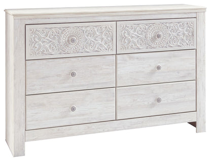 Paxberry - Six Drawer Dresser - Medallion Drawer Pulls - Whitewash