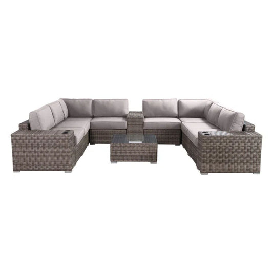 Modern Patio Rattan Sectional Set With Cushions