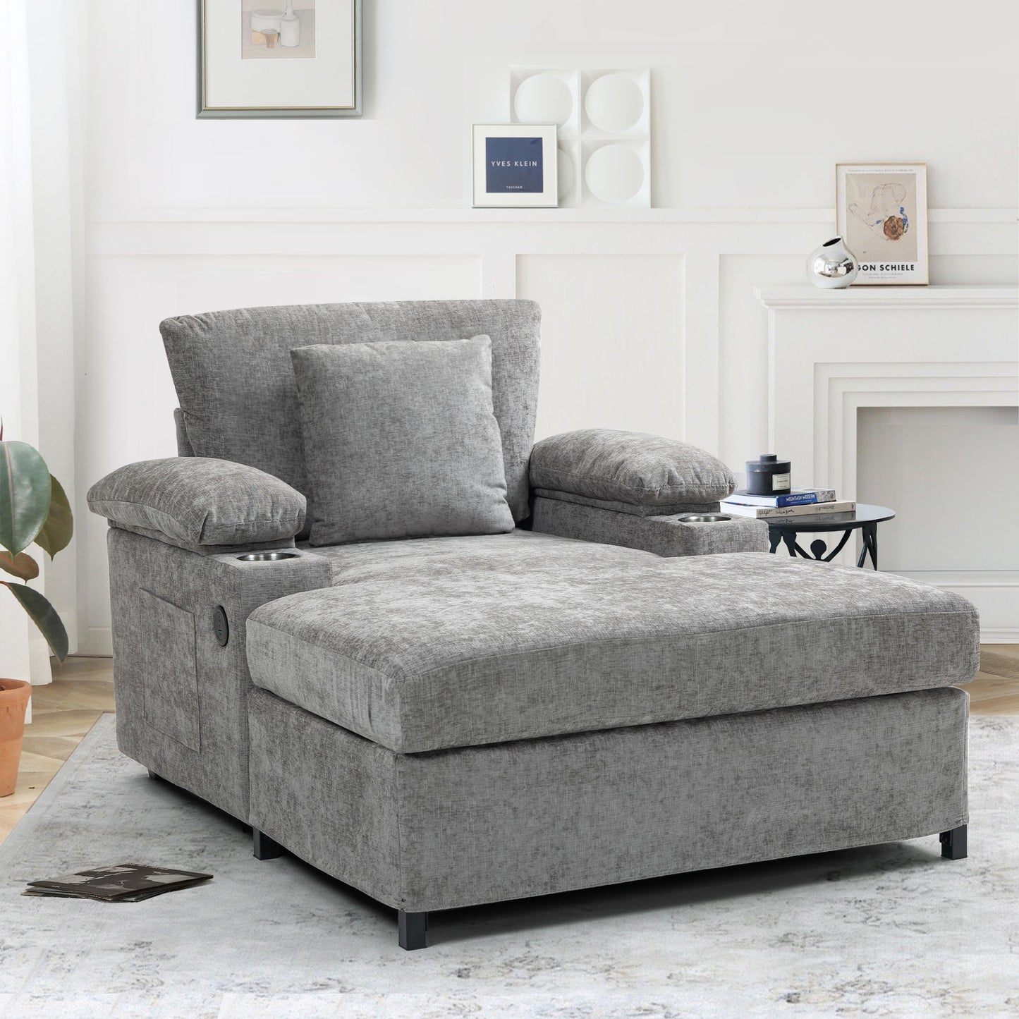 Fabric Sofa Bed With Cupholders And USB Charging Ports Chair For Living Room