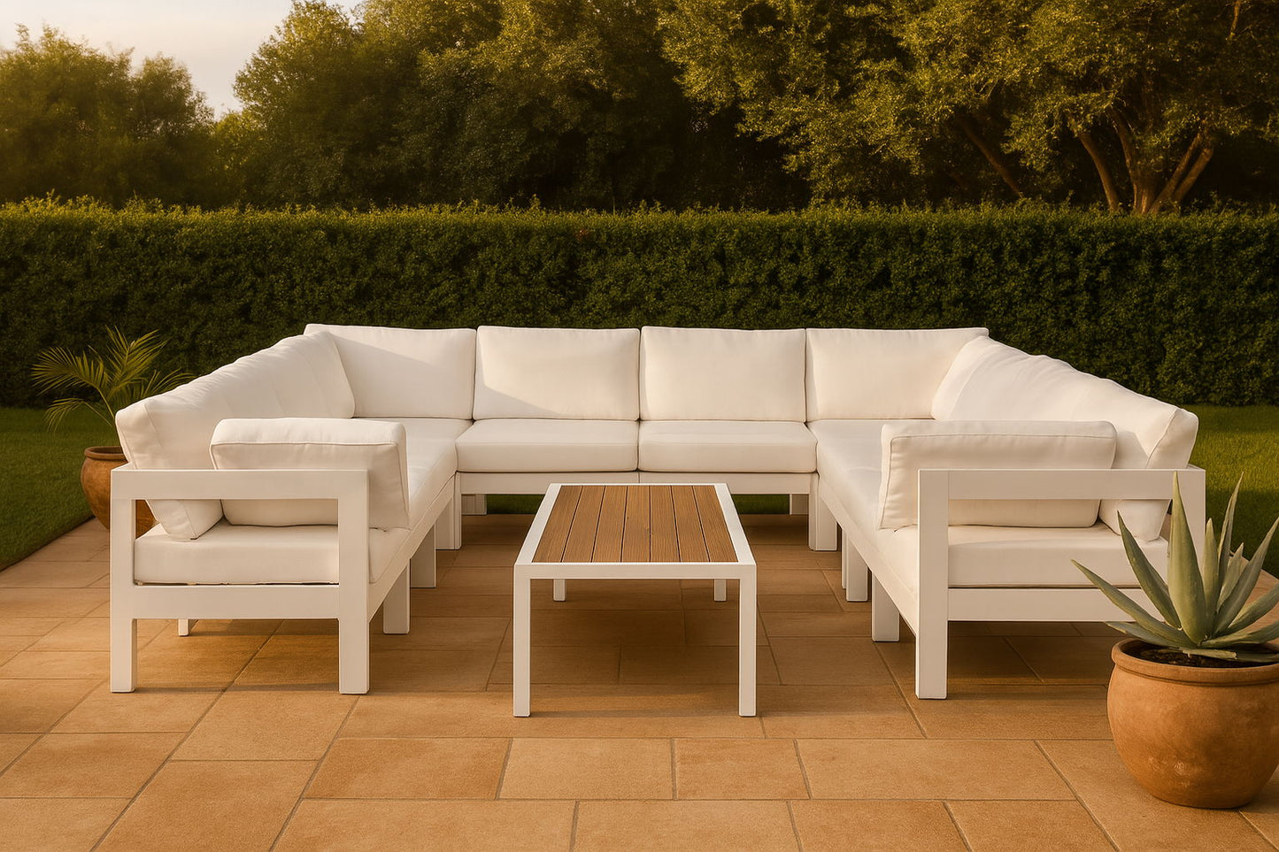 Nizuc - Outdoor Patio 10 Piece Modular Sectional With White Frame