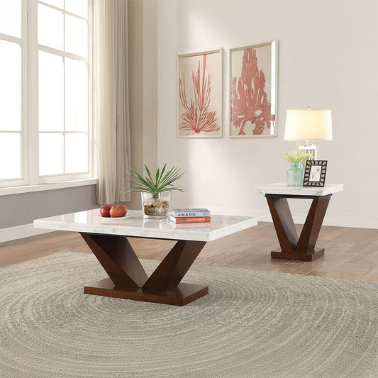 Forbes - End Table - White Marble Top & Walnut