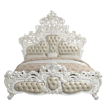 Vanaheim - Eastern King Bed - Beige Synthetic Leather & Antique White