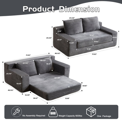 Comfortable Deep Seat Loveseat Sofa Bed, Reversible Cushion With Pillows