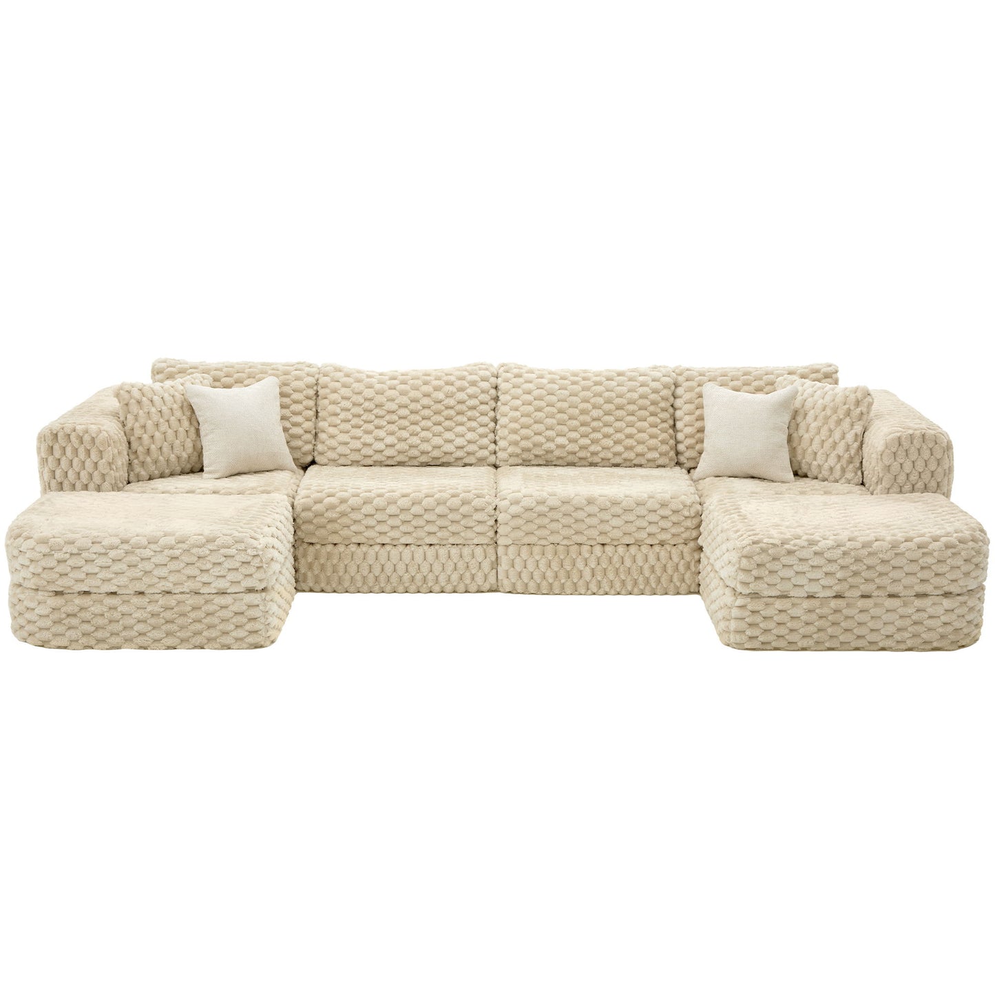 Modular Sectional Sofa, Boneless Couch With 2 Movable Ottomans