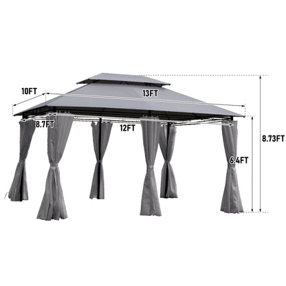 13 0 Ft Outdoor Patio Gazebo Canopy Tent With Ventilated Double Roof And Side Wall (Detachable Curtain Included On All Sides) Suitable For Lawn Garden Backyard And Deck - Gray