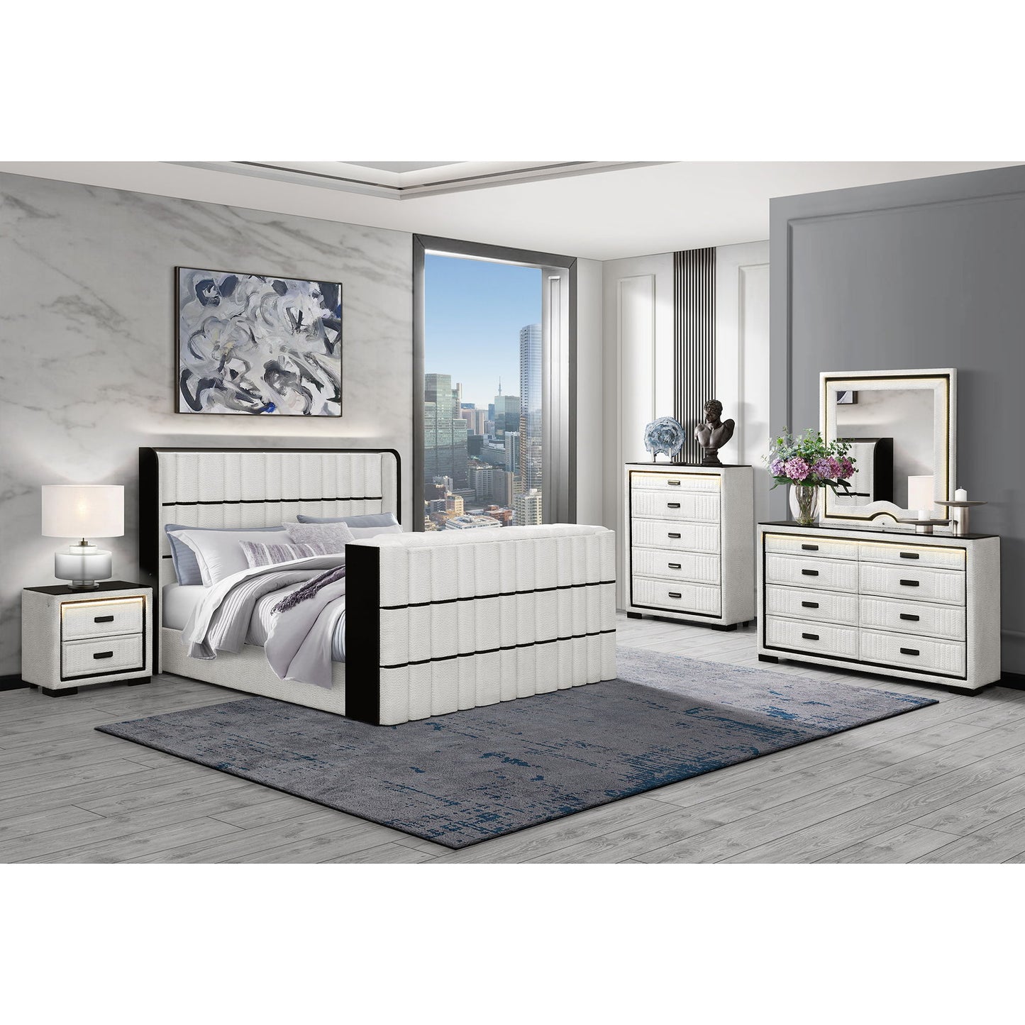 Isaiah - 5 Piece Bedroom Set With TV Lift-LED, Speakers And Fireplace