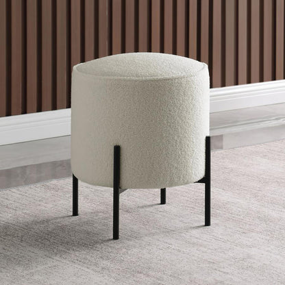 Round Upholstered Ottoman - Beige