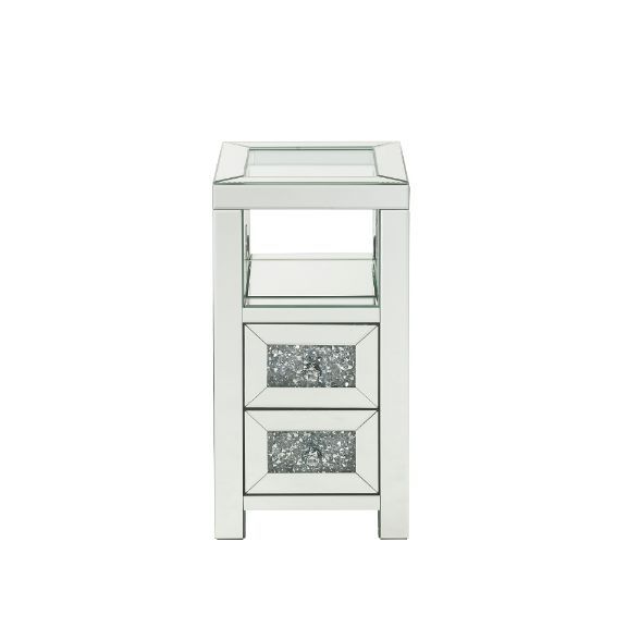 Noralie - 24" Accent Table - Clear Glass, Mirrored & Faux Diamonds