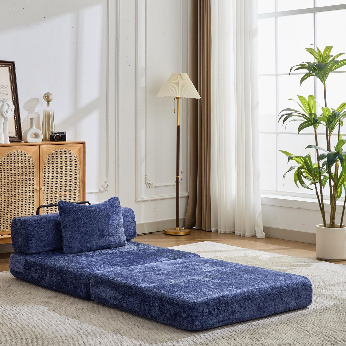 Convertible Floor Sofa Bed With Fixed Shape Frame For Living Room