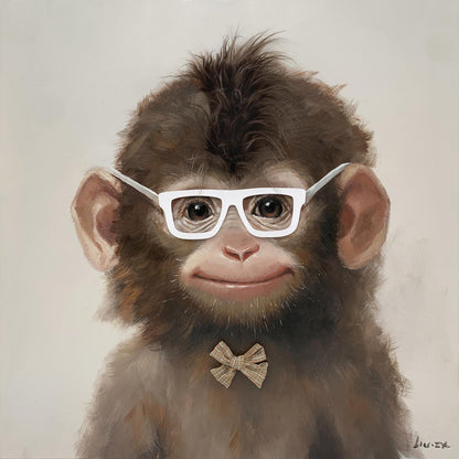 Whimsical Bowtie Primate - 25" x 25" Framed Wall Art