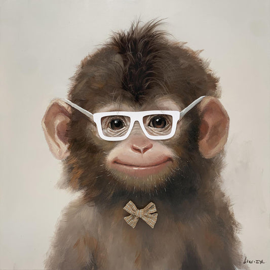 Whimsical Bowtie Primate - 25" x 25" Framed Wall Art