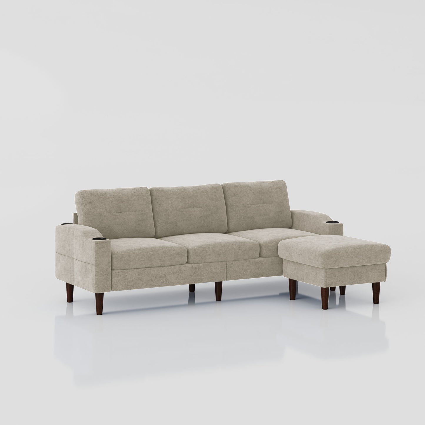 3 Seater Convertible Combination L Shaped Sofa With Footstools With Storage