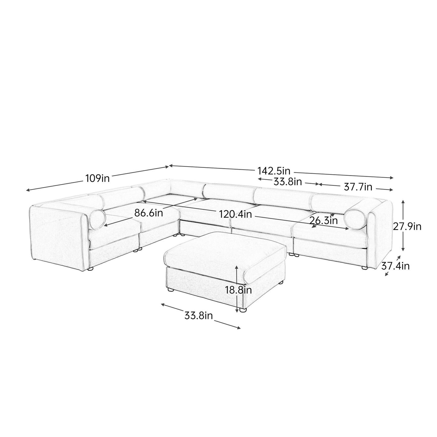 Contemporary Elegant Sofa With Storage And Ottoman