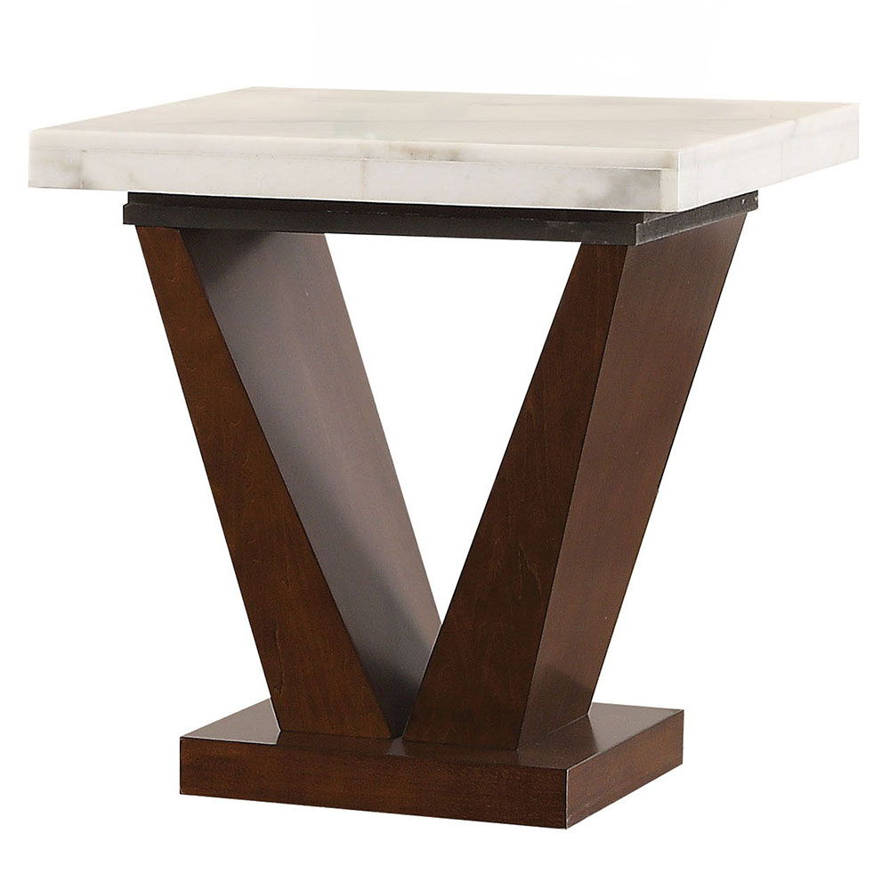 Forbes - End Table - White Marble Top & Walnut