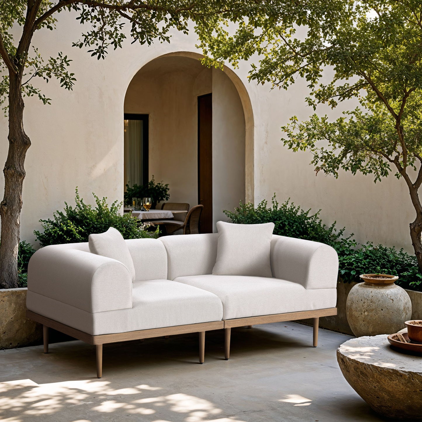Laguna - 2 Piece Resilient Water Resistant Fabric 71" Upholstered Outdoor Patio Modular Loveseat