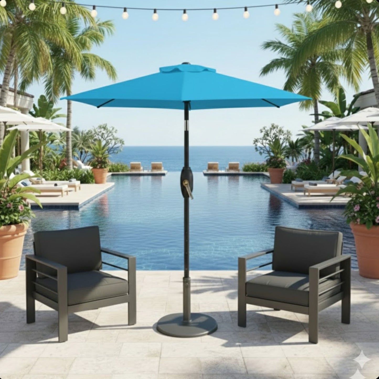 Umbrella With Crank Lift & Tilt, UV-Resistant Canopy For Patio