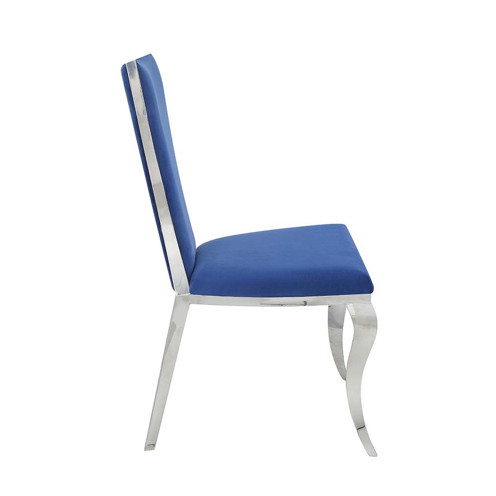 Azriel - Side Chair (Set of 2) - Blue Velvet & Mirroed Silver