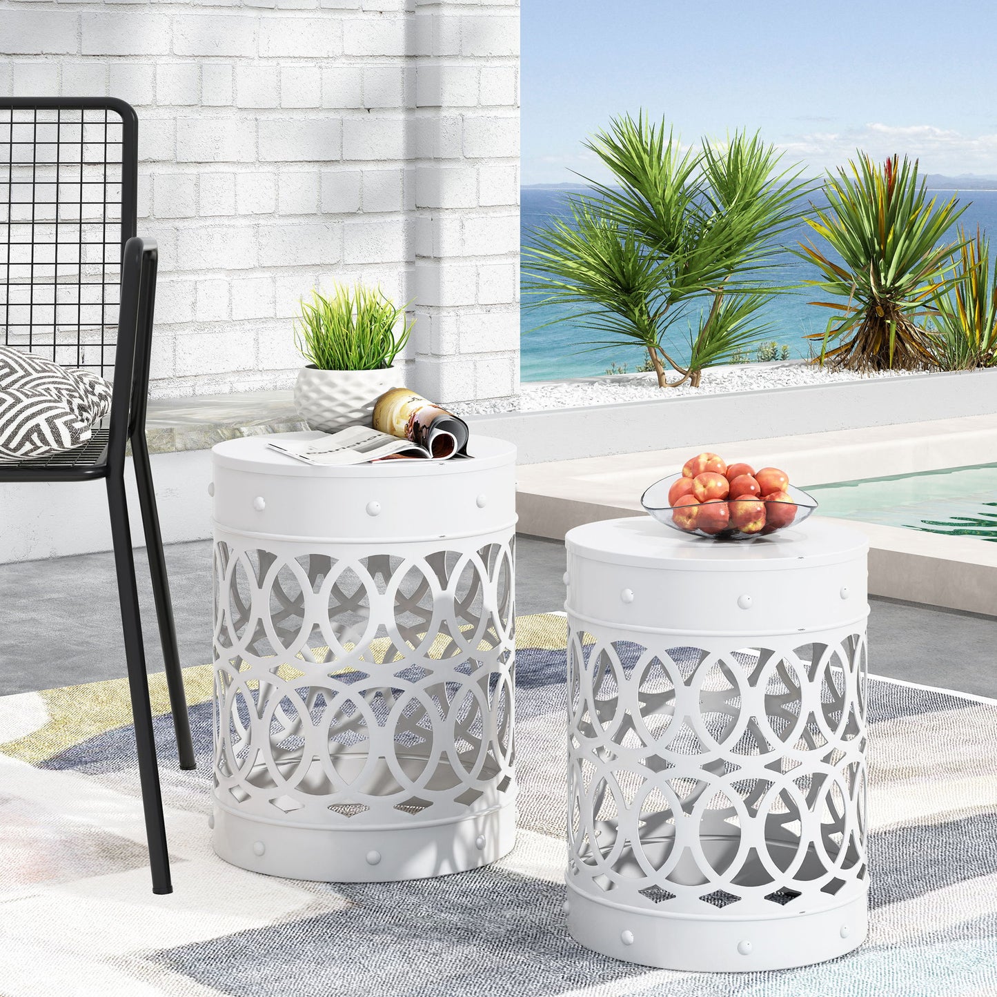Outdoor Metal S/2 End Table