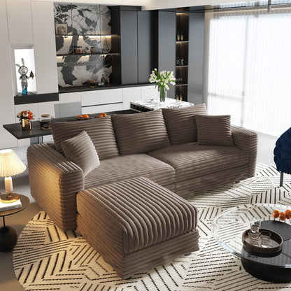 Deep Seat Convertible Sofa With Soft Pillows And Ottomans