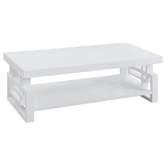Rectangular Coffee Table With Open Shelf Storage - Glossy White