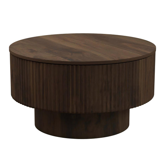 Modern Circular Coffee Table With Stripe Design And Storage Space