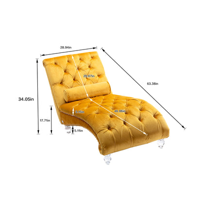 Chaise Lounge Indoor, Button Tufted Upholstered Chaise Lounge Chair With Pillow