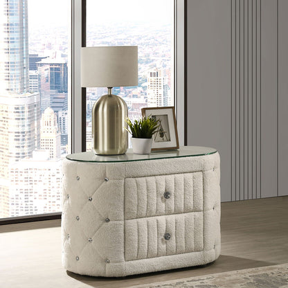 Santiago - Oval 2 Drawer Upholstered Nightstand - Ivory