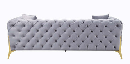 Jelanea - Sofa With 2 Pillows - Gray Velvet & Gold