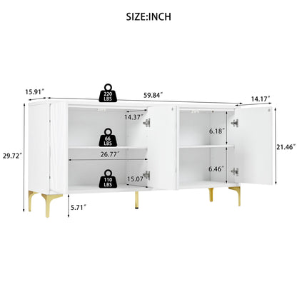 Modern 4 Door Sideboard With Creative Carved Surface And Adjustable Shelves