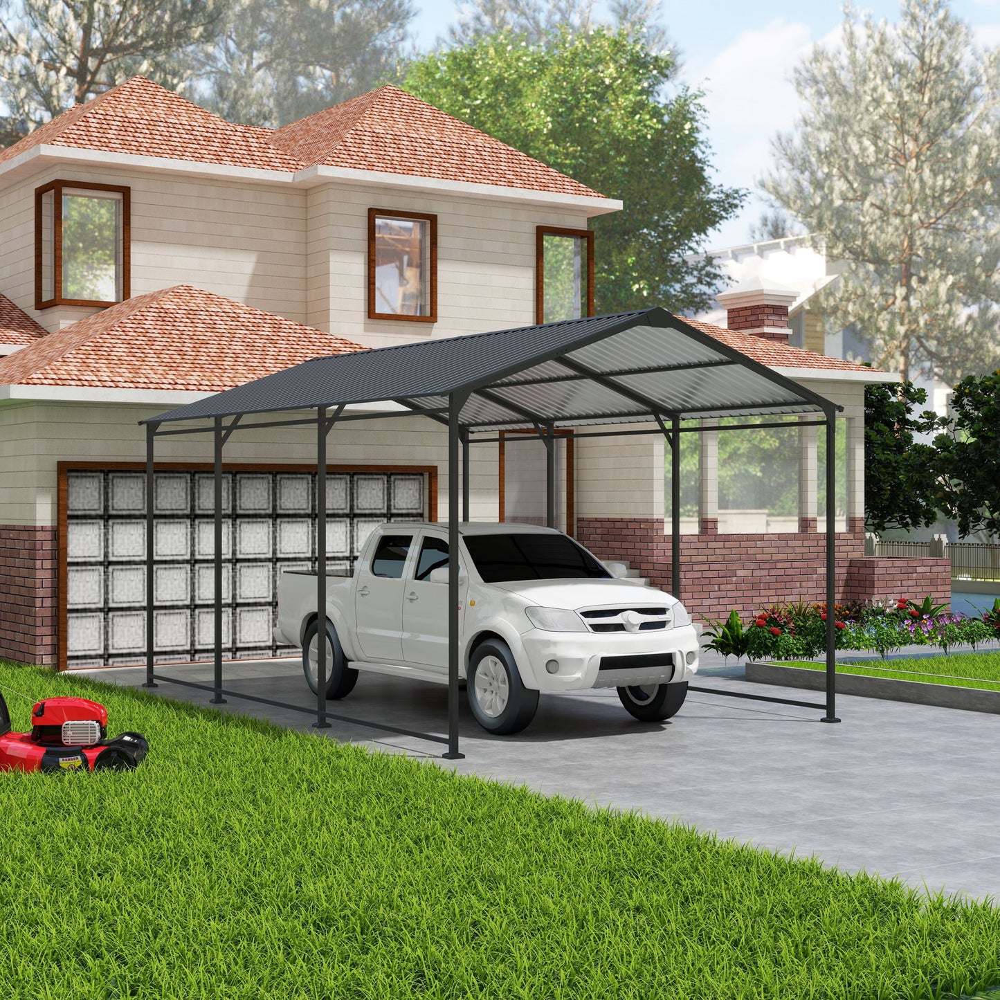 Metal Carport 10 5Ft Heavy Duty With Galvanized Steel Roof Metal Garage Canopy With Galvanized Steel Roof & Frame Car Tent Outdoor Storage Shed - Gray