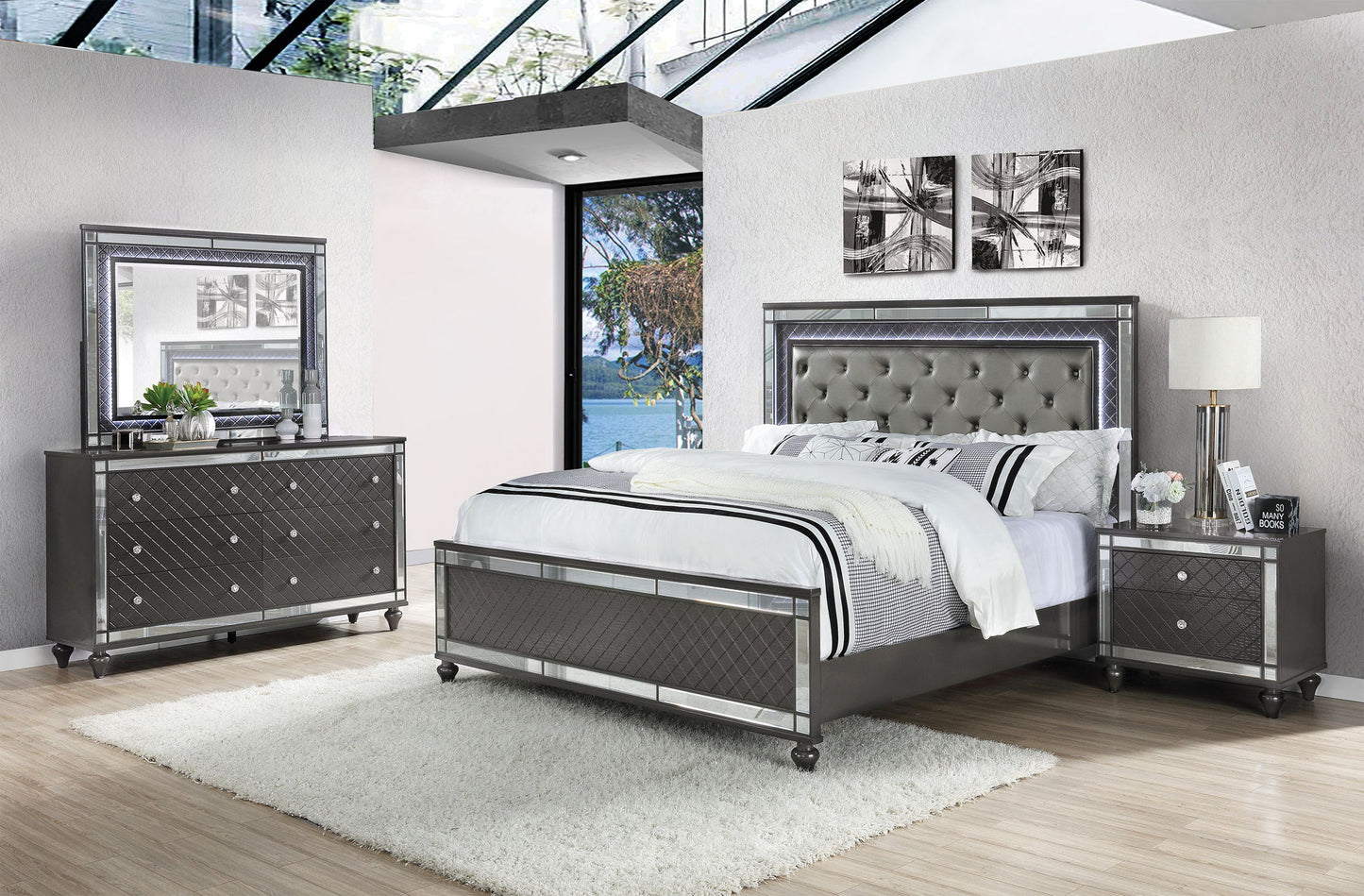Refino - Queen 4 Piece Bedroom Set - Gunmetal