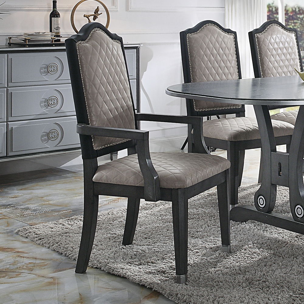 House Beatrice - Arm Chair (Set of 2) - Two Tone Gray Fabric & Charcoal
