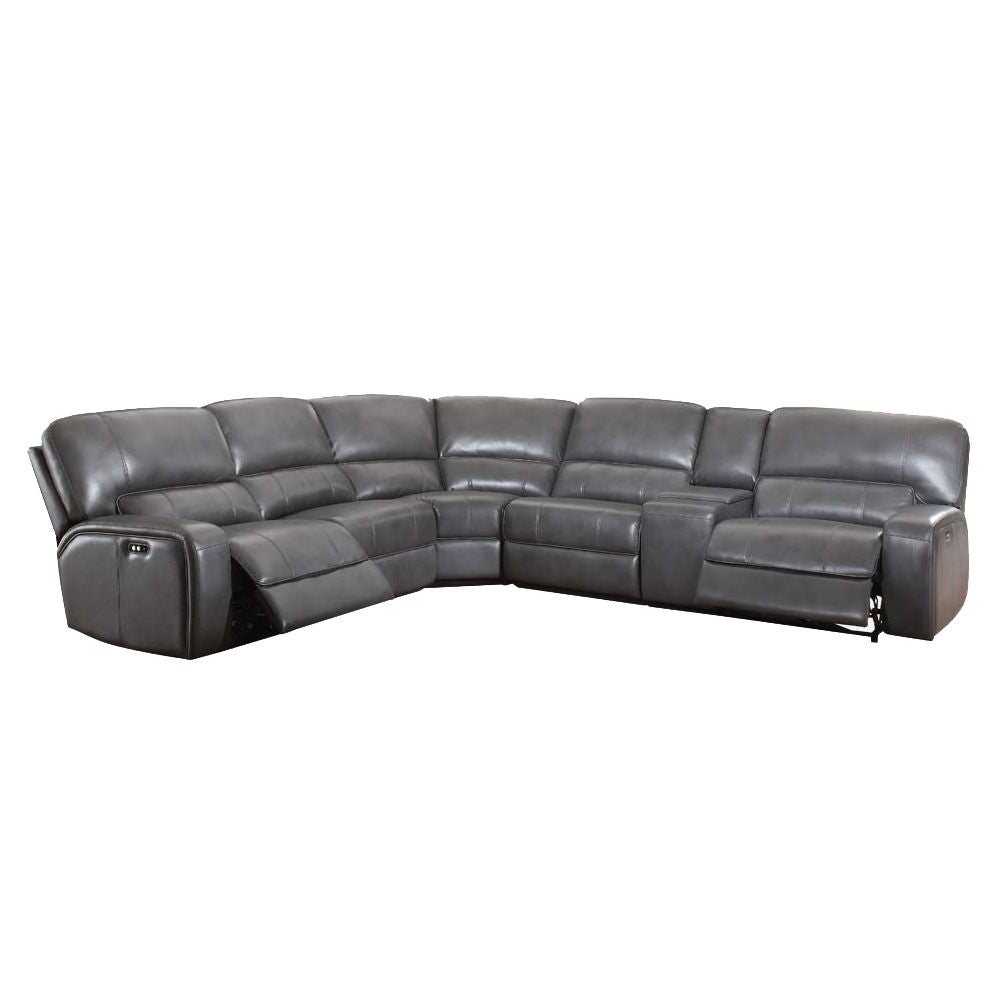 Saul - Power Motion Sectional Sofa - Gray Leather-Aire