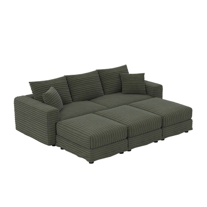 Convertible Deep Seat Sofa With Soft Pillows And Ottomans